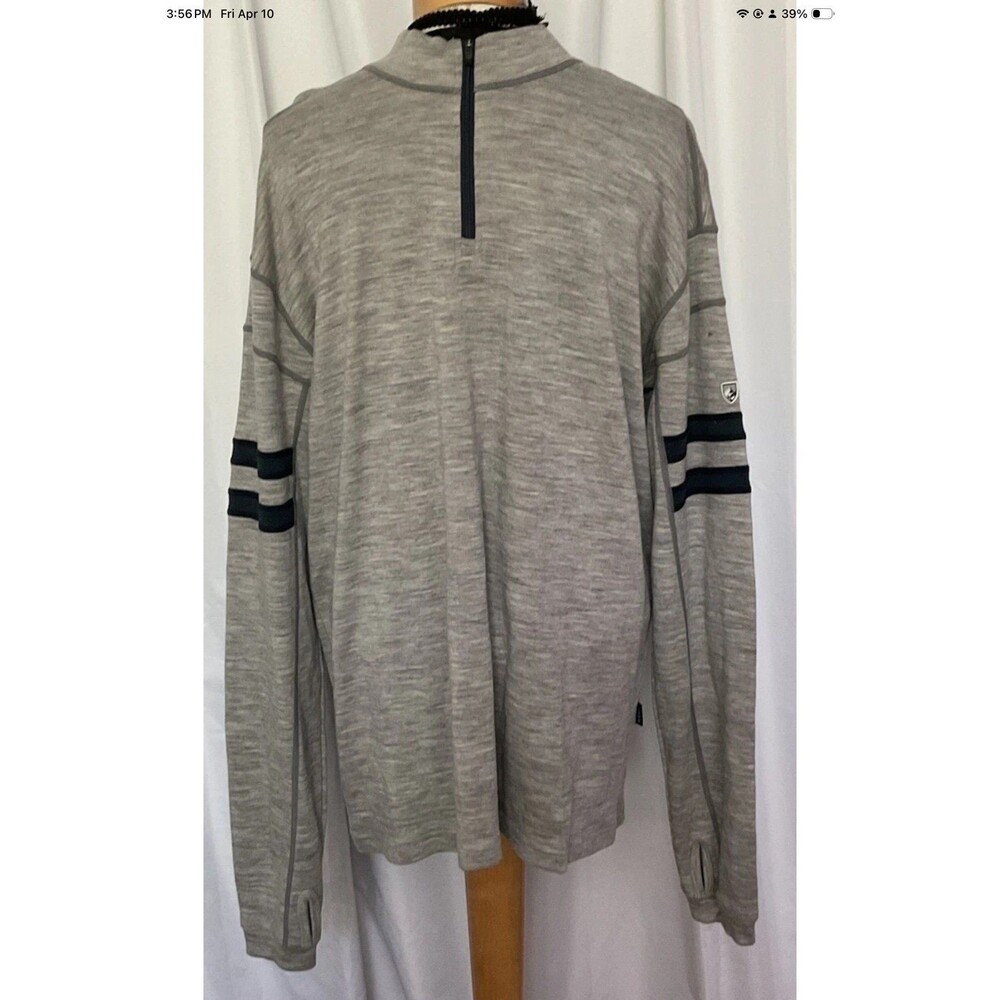 Kuhl Mens XXL Team 1/4 Zip Pullover Sweater 100% Merino Wool Thumbholes Grey